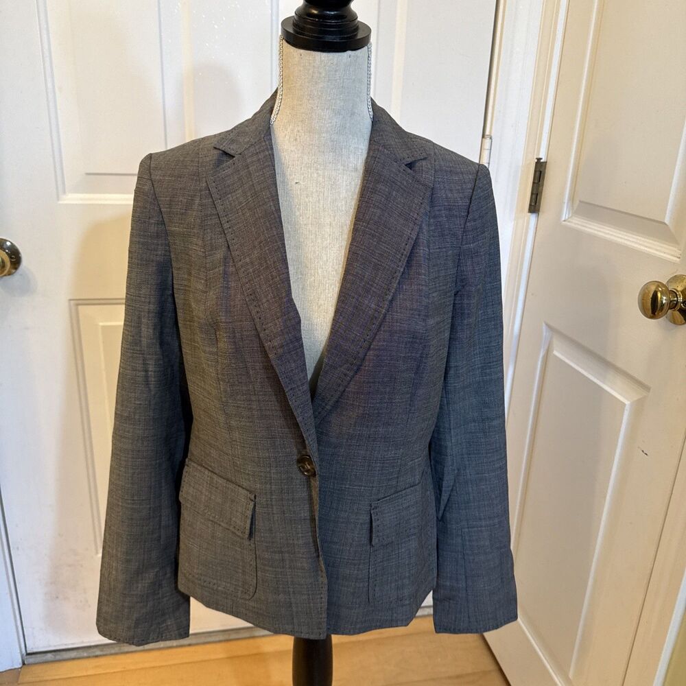 REFINED BLAZER Talbots Black Print Wool Blend long sleeve Blazer Women’s Size 10